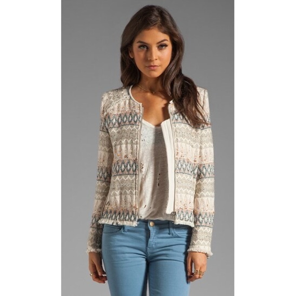 IRO Uma Diamond Print Boucle Tweed Jacket Textured Knit Size 1